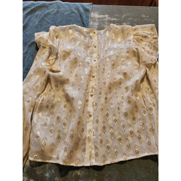 LoveShackFancy Erin Blouse Cream With Metallic sz XS - Picture 4 of 6